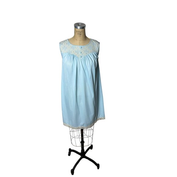 Vintage 1960s blue peignoir with lace collar and cuffs by Pinehurst Size S - Picture 6 of 8